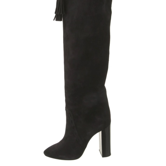 Saint Laurent Black Suede Over-The-Knee Boots - Picture 1 of 8